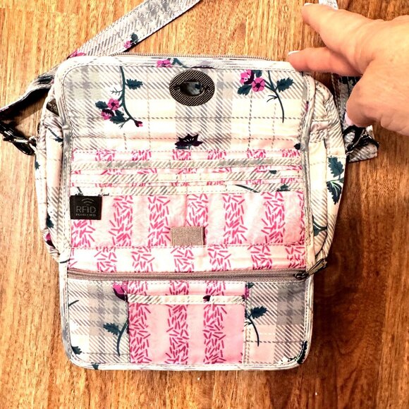 LUG Switch Floral Plaid Crossbody Bag Convertible Strap RFID Travel - Picture 5 of 9